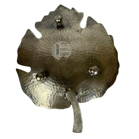 Hallmark Leaf Shaped Decorative Footed Platter Hammered Metal Candleholder - Picture 6 of 9